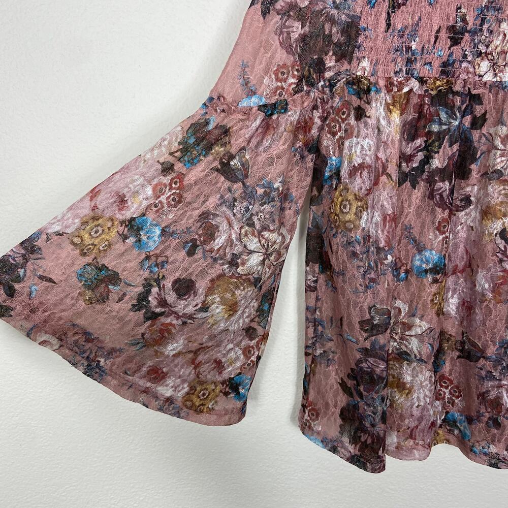 Anthropologie Akemi + Kin Patrizia Floral Blouse Size XS Pink Lace Peasant Top - Picture 5 of 13
